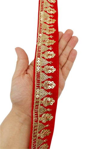 Floral Embroidered Velvet Fabric Sequins Trim Indian Sari Border, Sequin Trimming, Sequinned Lace